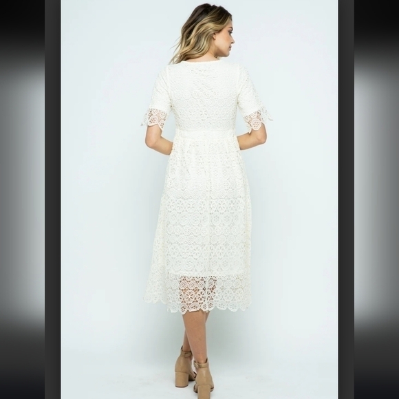POLAGRAM CROCHET FLORAL LACE CREAM MIDI DRESS, SZ SMALL - Picture 5 of 16